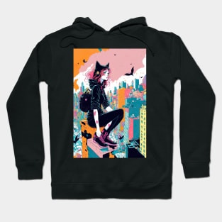 Cat lady in a black outfit - Japanese style Hoodie